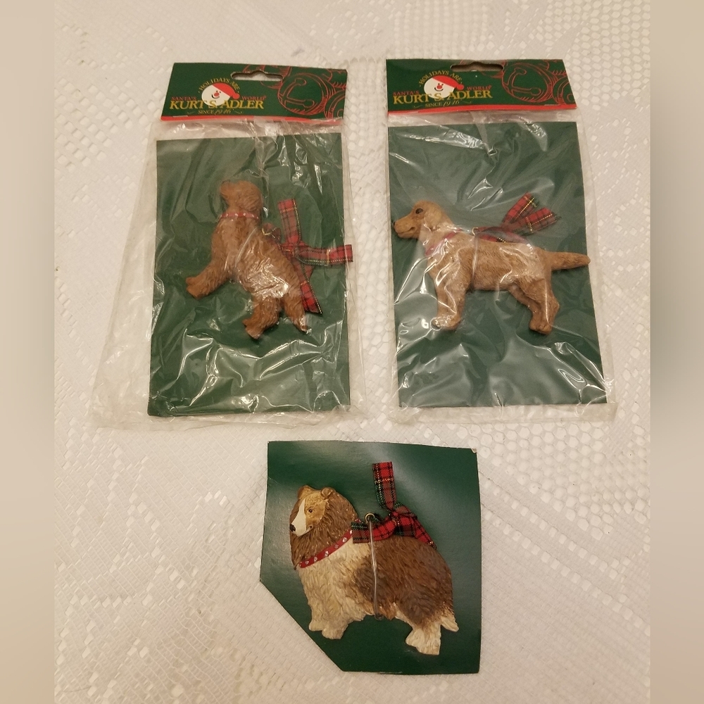 Set of 3 Kurt Adler Dandy Dogs Holiday Christmas Ornaments